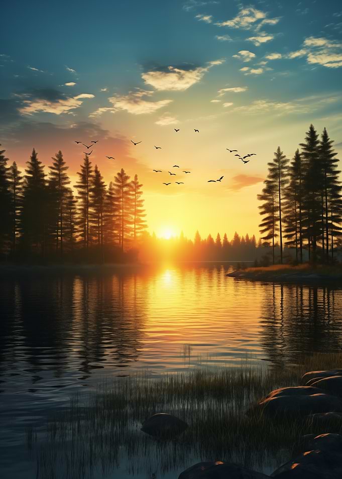 Sunset Lake in Forest