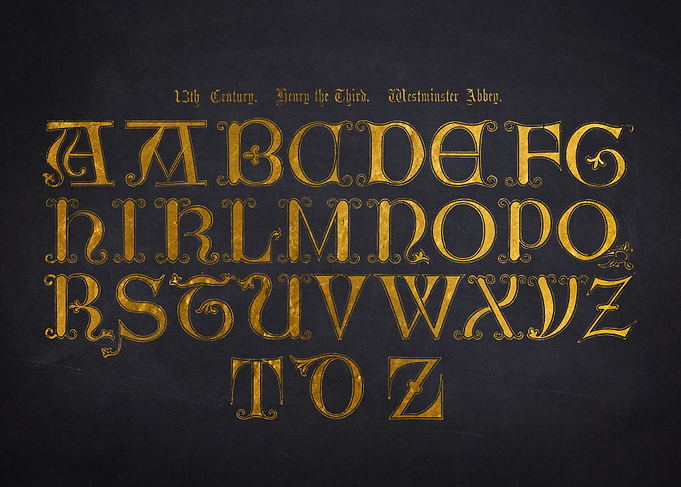 13th Century Gold Alphabet Font