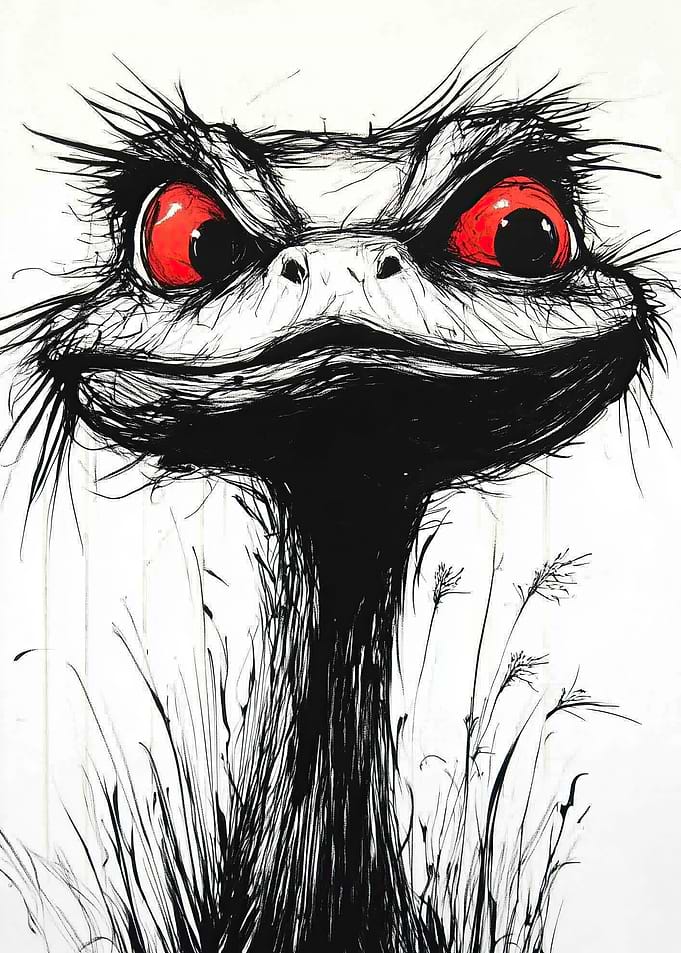 Ostrich with Red Eyes
