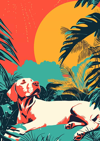Dog in Tropical Paradise Minimalist Art