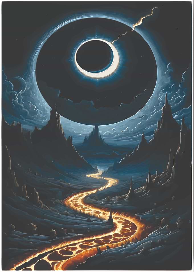 Lava River Under Dark Moon