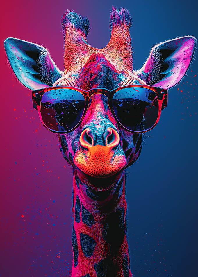 Cool Vibrant Neon Giraffe Portrait