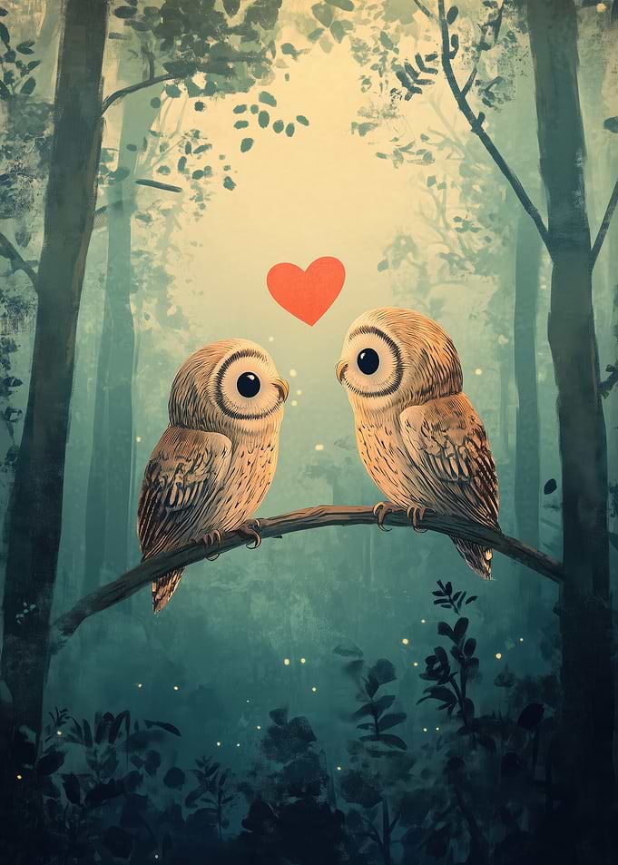 Owl Couple in Love