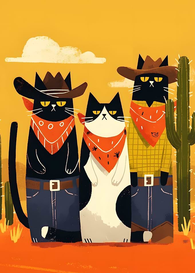 Cowboy Cats in the Desert