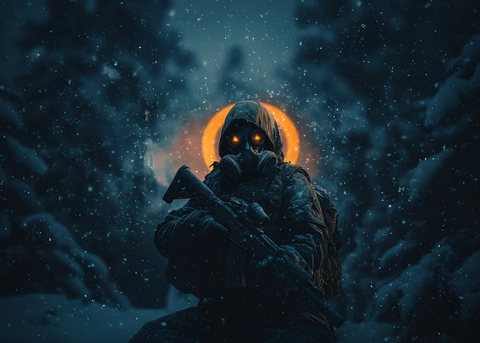 Gas Mask Soldier in Snow Stalker