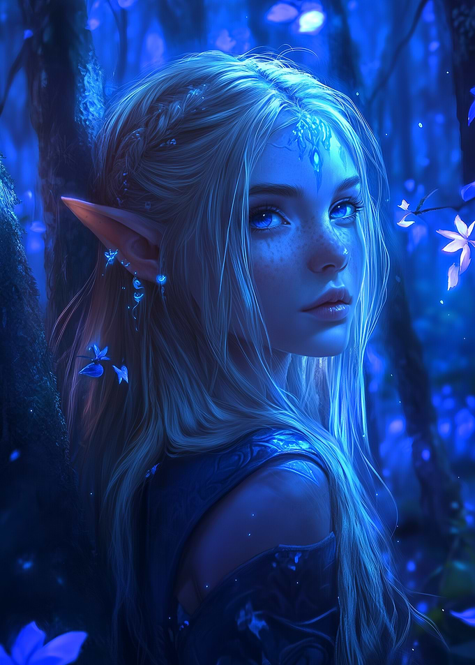 Elf in Blue Forest