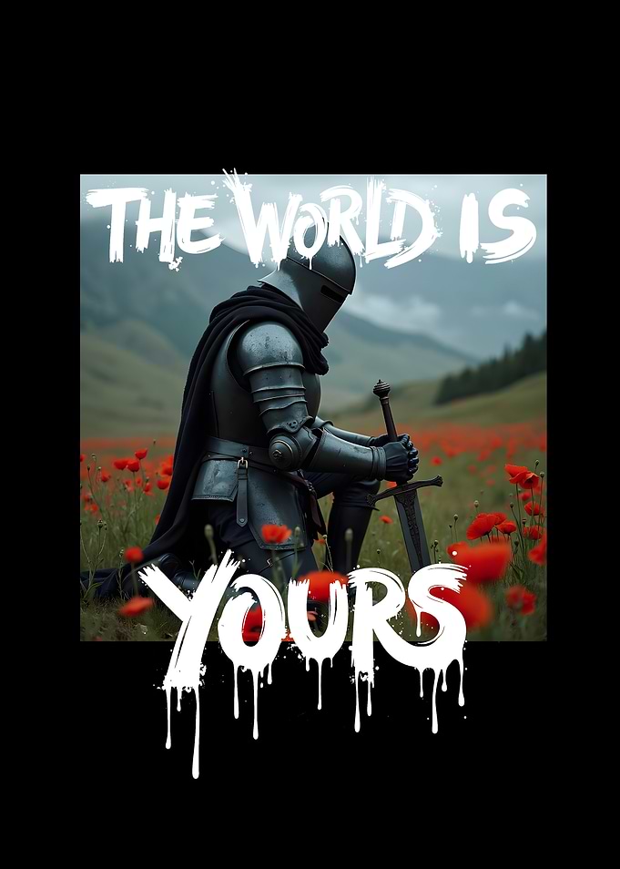 The World Is Yours - Black Knight in Red Flower Field