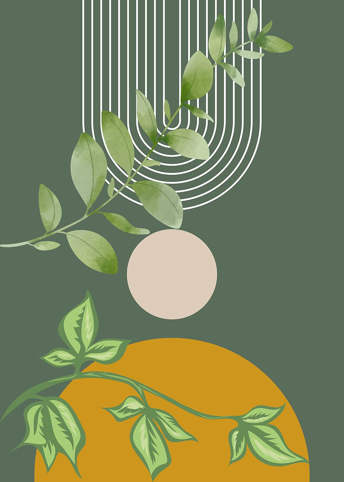 Green Leaves and Geometric Shapes