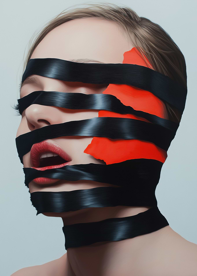 Woman Bound by Black Ribbons