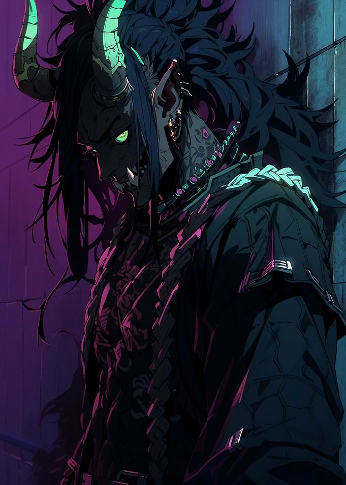 Demonic Figure in Neon Lights