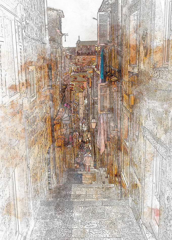 Narrow Stone Street in City Dubrovnik
