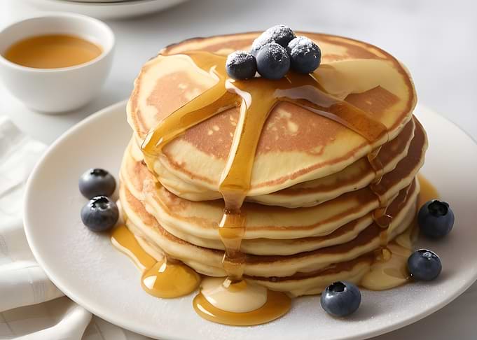 Pancakes with Syrup and Blueberries