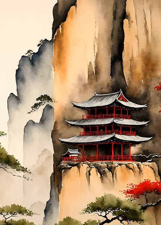Red Pagoda on Cliff