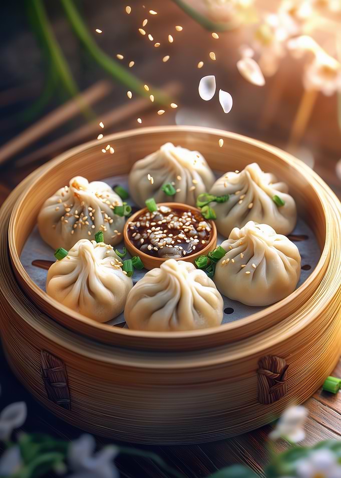 Steamed Dumplings in Bamboo Basket