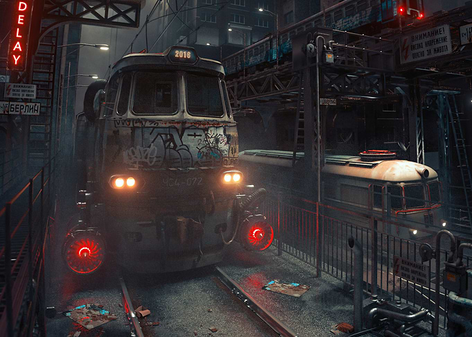 Cyberpunk Train Station