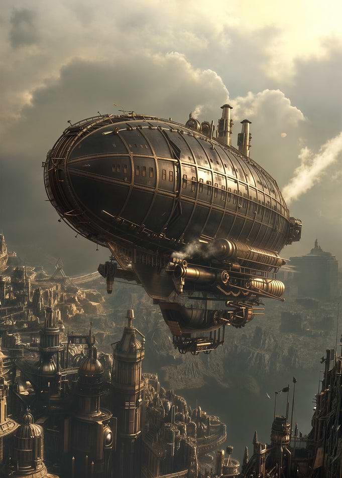 Steampunk Airship Over City