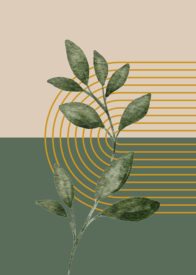 Green Leaves and Gold Lines