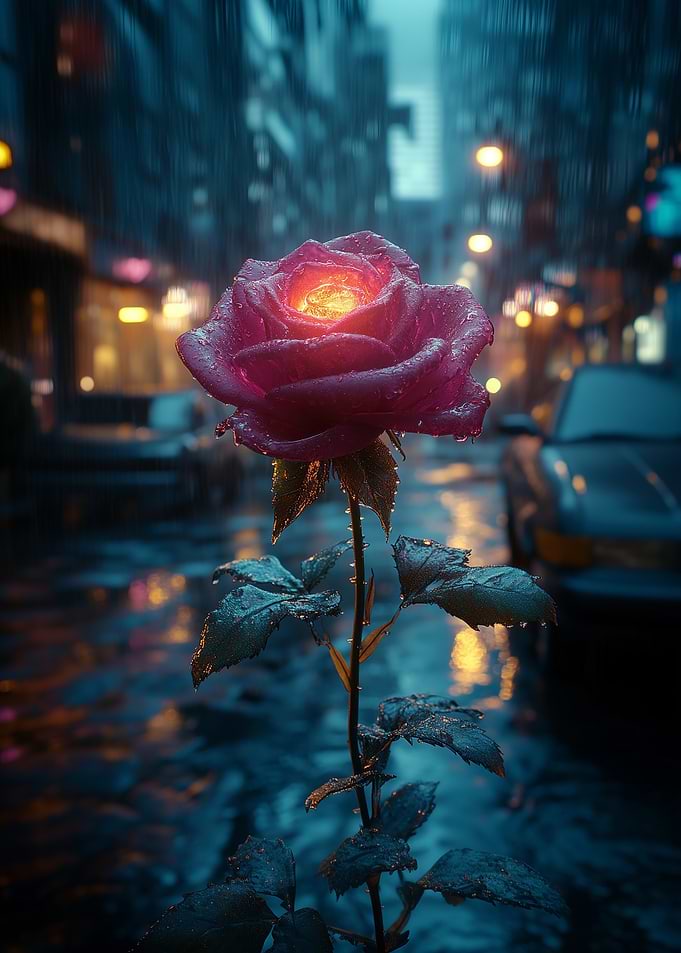 Rose in the City Rain
