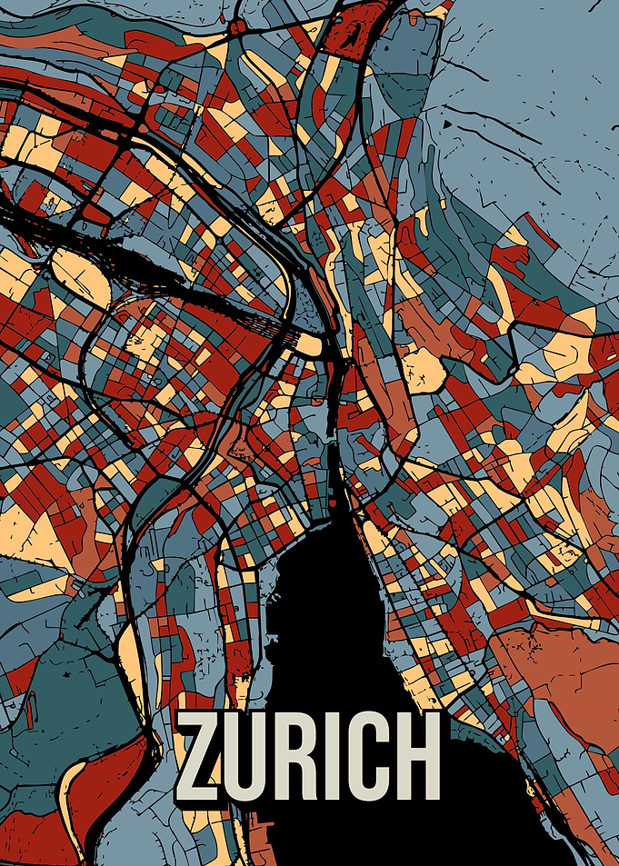 Zurich City Map Travel Art