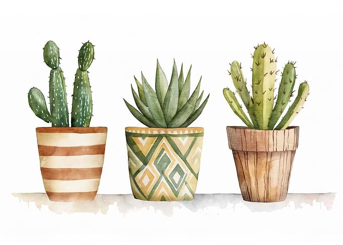Watercolor Cactus Trio