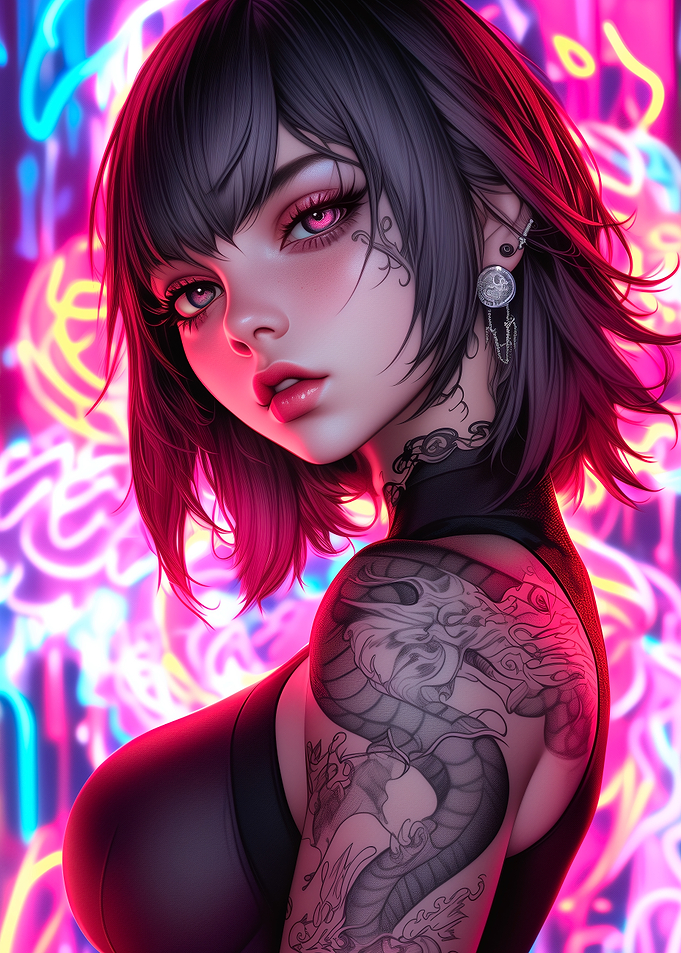 Anime Girl with Dragon Tattoo