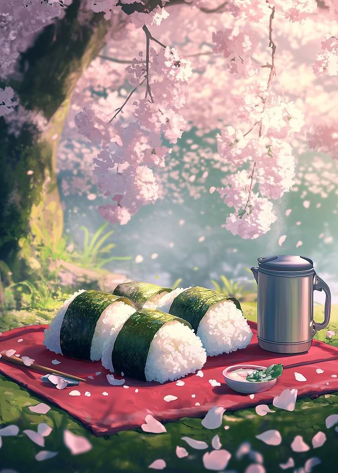 Onigiri Picnic Under Cherry Blossoms
