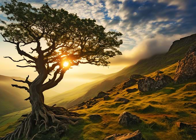 Lone Tree at Sunset Landscape