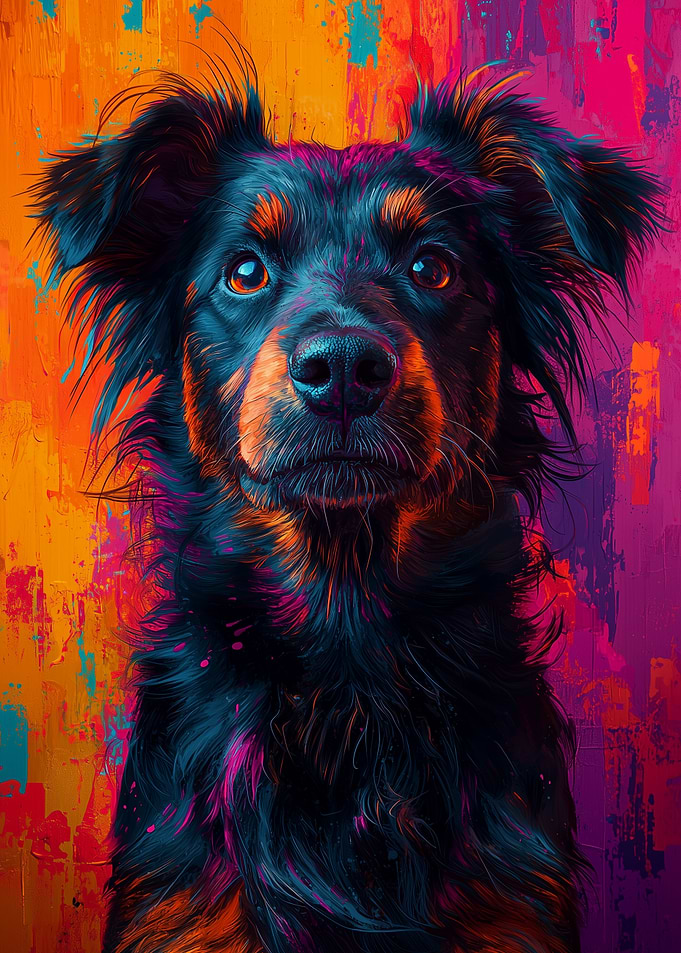 Shepherd Mix Dog Portrait in Abstract Colors Pop Art Style