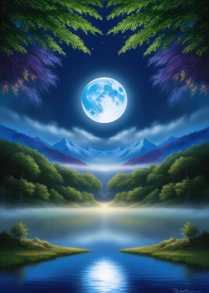 Full Moon Over Lake