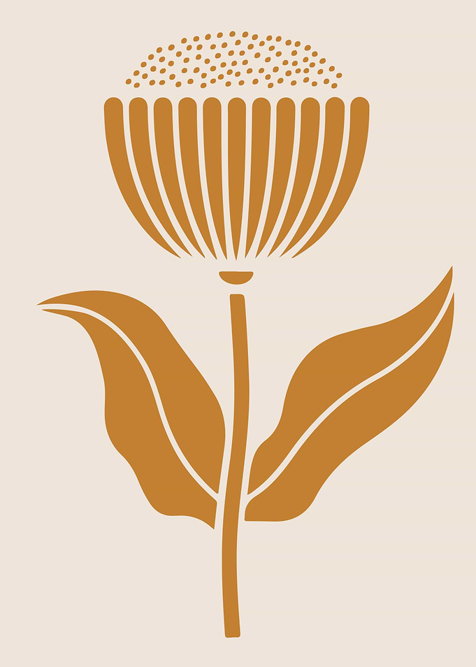 Minimalist Folk Flower in Warm Yellow Earth Tones