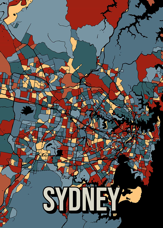 Sydney City Map Earthtone Travel Art