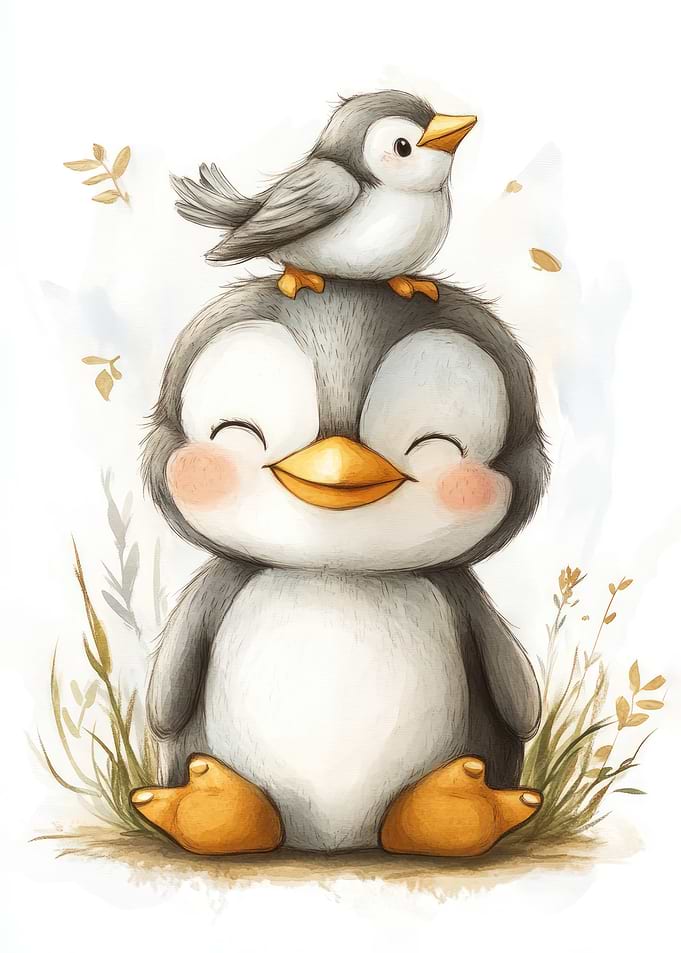 Cute Penguin and Bird