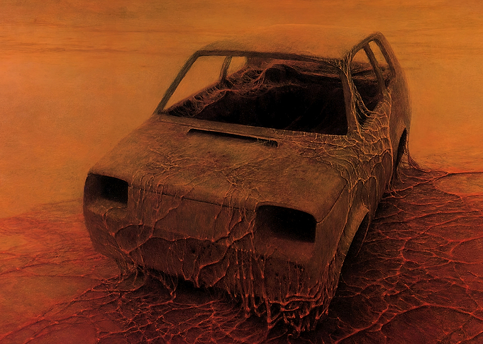 Zdzislaw Beksinsk Car Engulfed in Red