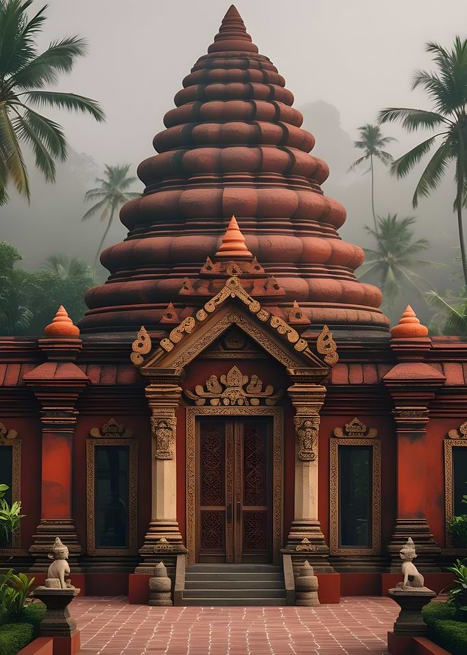 Red Temple in Lush Jungle