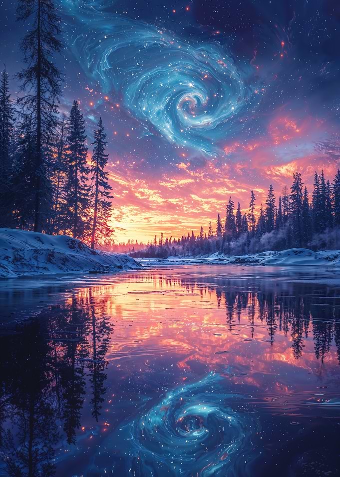 Winter Wonderland with Galaxy Sky
