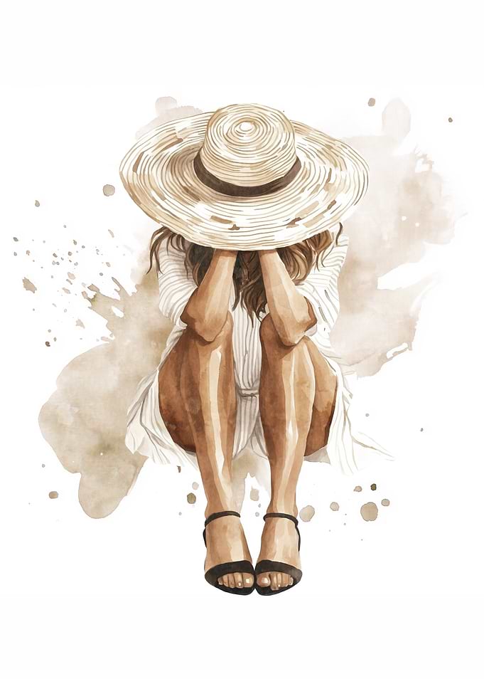 Woman in Straw Hat Watercolor