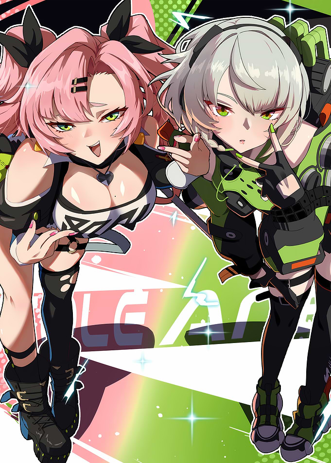 Girls with Green and Pink Hair