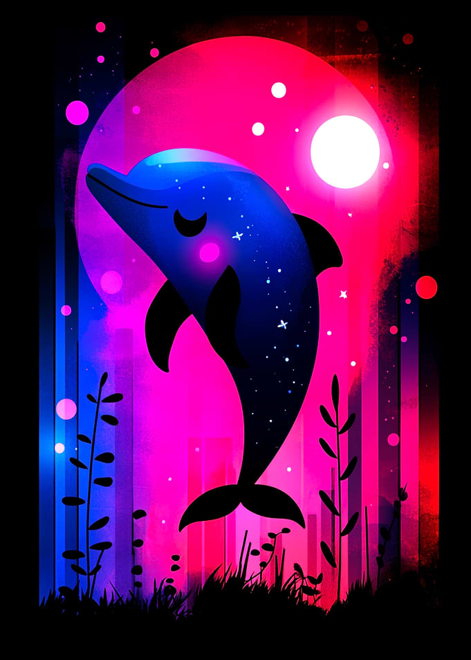 Dolphin Under Neon Sky