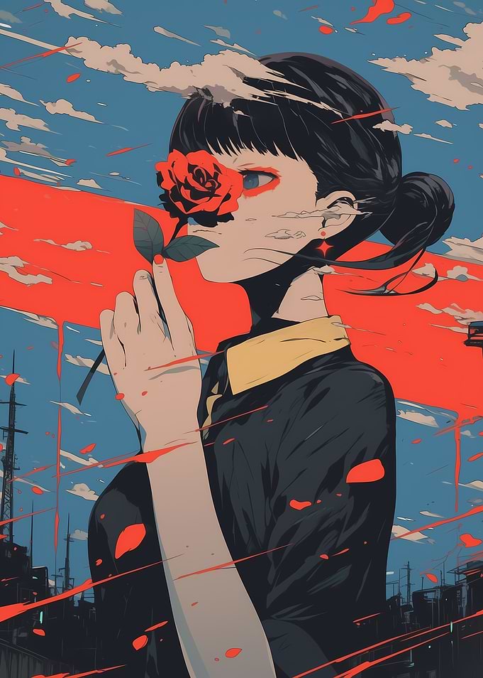 Anime Girl with Rose