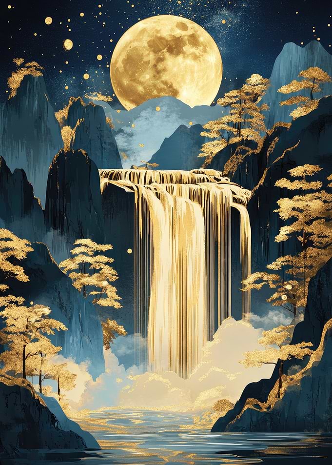 Golden Waterfall Kintsugi Landscape