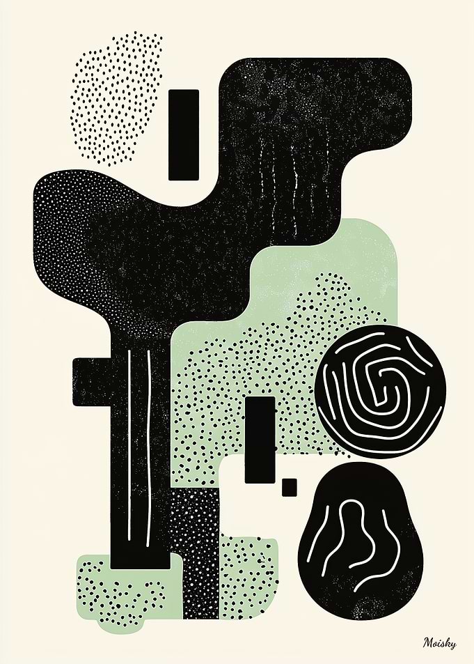 Sage Green & Black Abstract Minimalist Art – Modern Decor