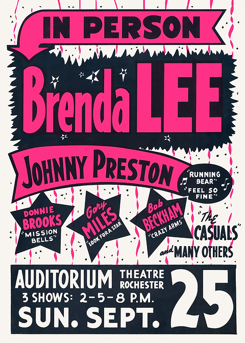 Brenda Lee Concert Poster — retro concert bill printed on metal