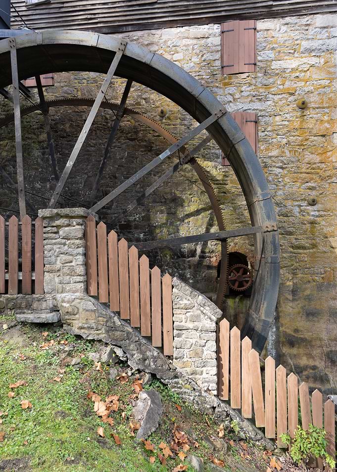 Water Wheel and Stone Wall