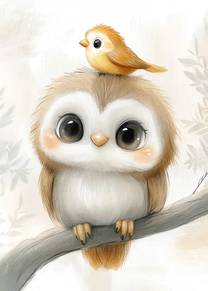 Cute Owl and Bird