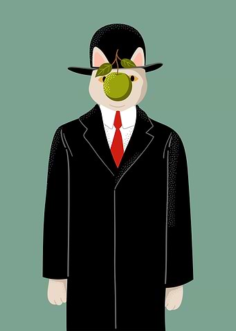 Cat in a Suit with Apple