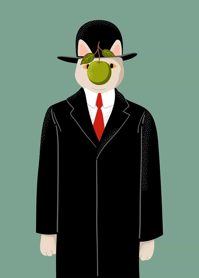 Cat in a Suit with Apple