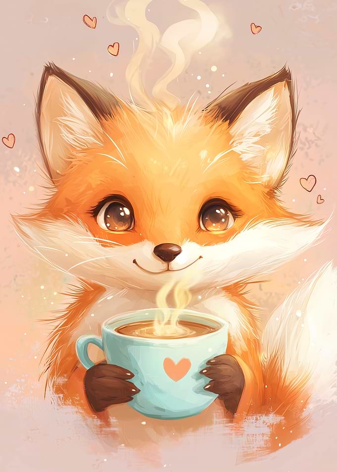 Cute Fox with Coffee