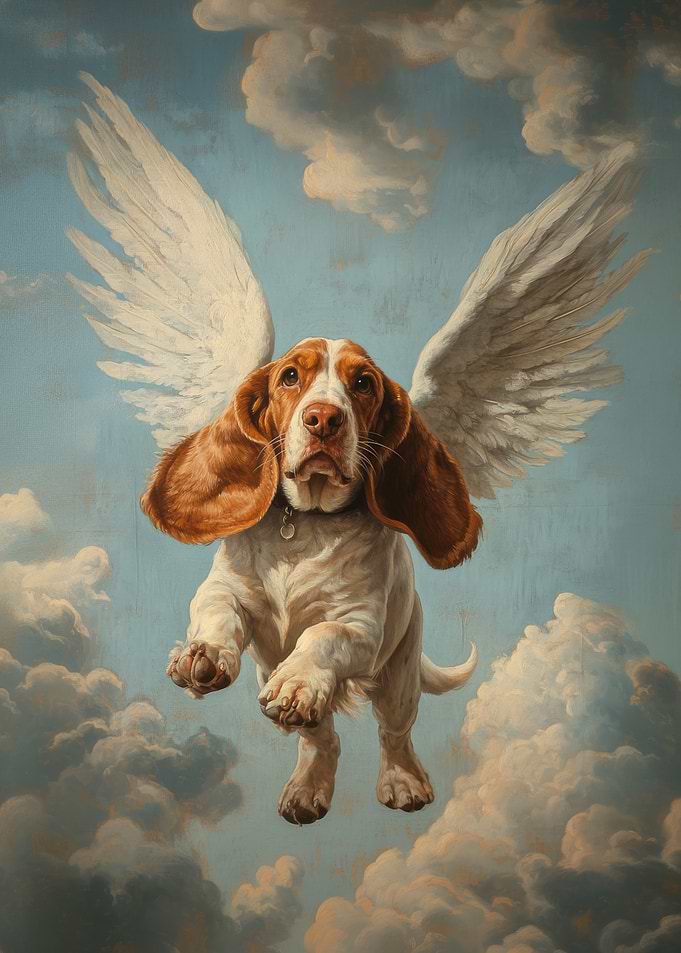 Basset Hound Angel | Pet Loss Remembrance Art | Basset Hound with Wings