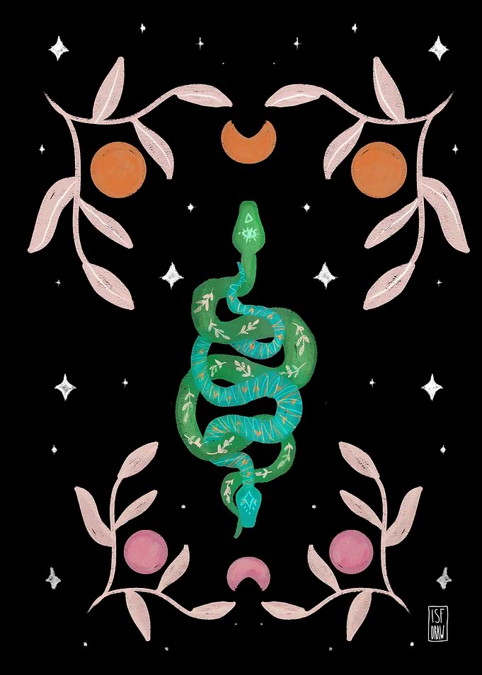 Green Snake with Stars and moon