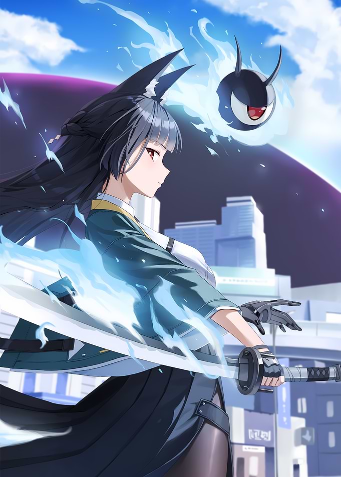 Girl with Sword and Flames